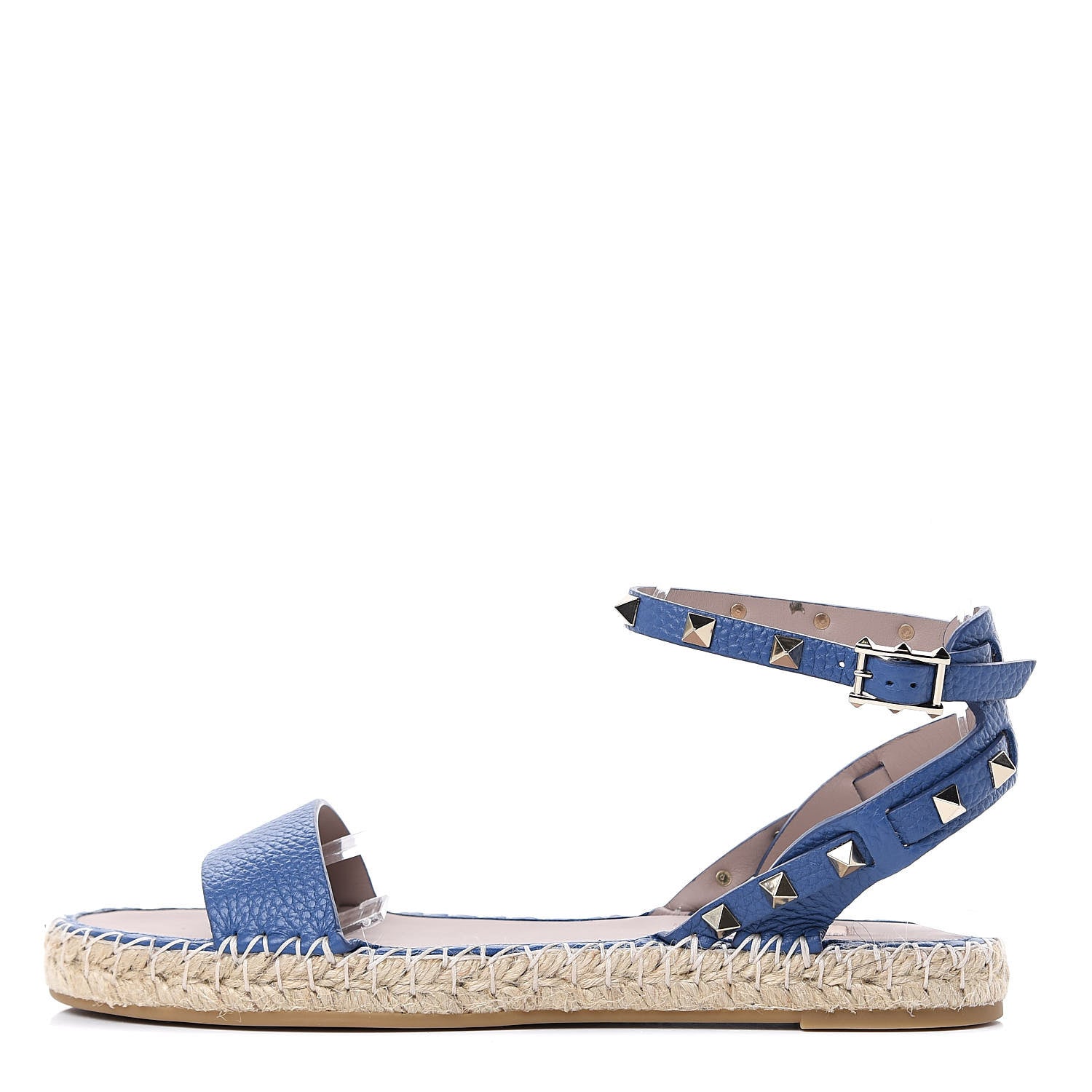 Valentino Garavani Grained Calfskin Rockstud Ankle Strap Espadrille Flat Sandals 39 Baltique 1 of 8