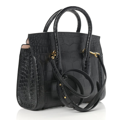 Alexander McQueen Calfskin Crocodile Embossed Small Heroine 30 Black 3 of 12