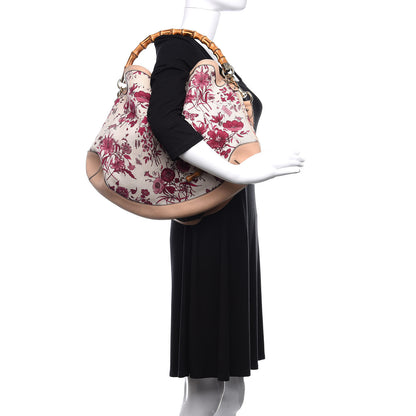 Gucci Canvas Floral Flora Peggy Bamboo Top Handle Hobo 3 of 19