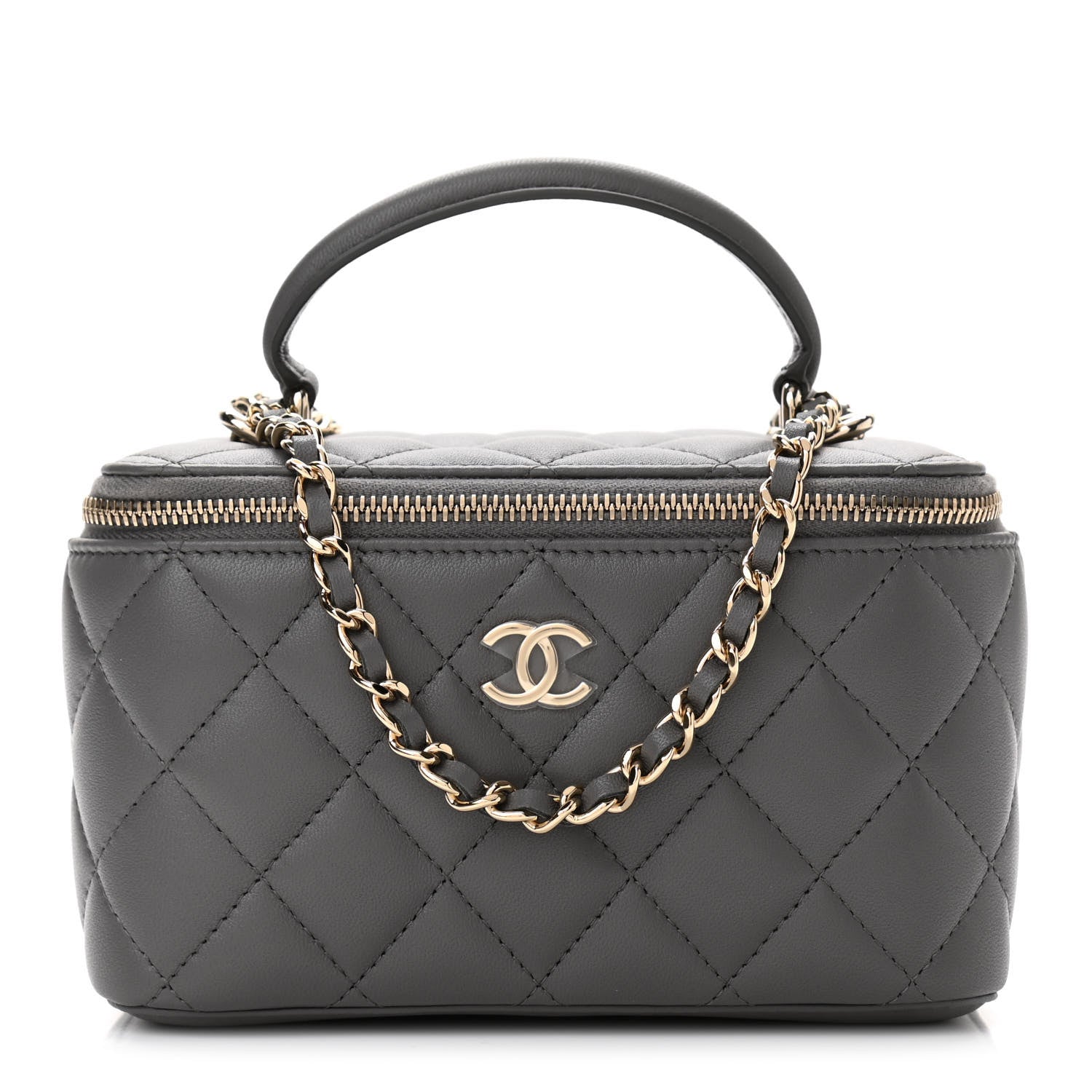 Chanel Lambskin Quilted Small Top Handle Vanity Case With Chain Dark Grey 1 of 12