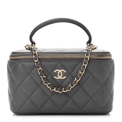 Chanel Lambskin Quilted Small Top Handle Vanity Case With Chain Dark Grey 1 of 12