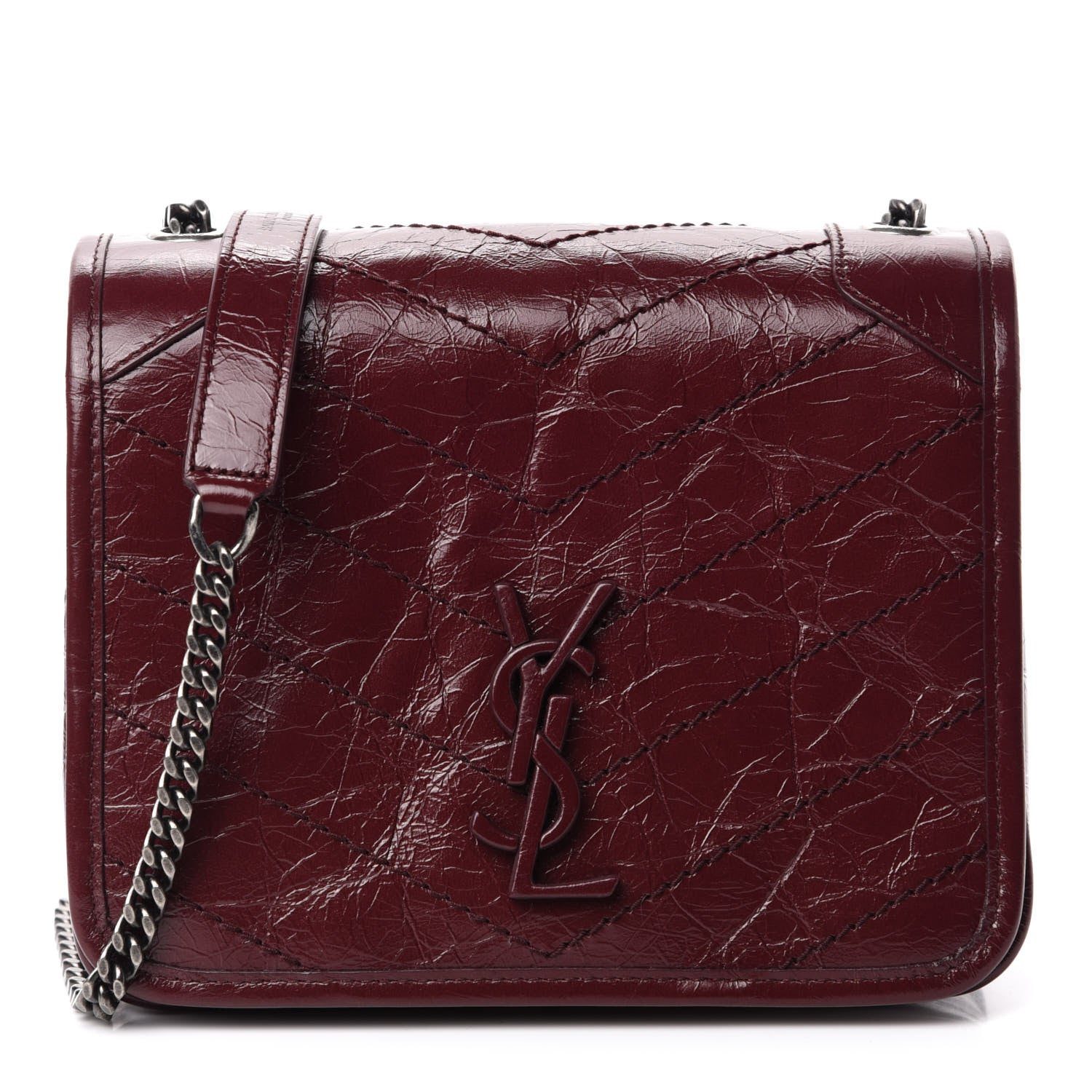 Saint Laurent Crinkled Calfskin Matelasse Monogram Niki Chain Wallet Dark Legion Red 1 of 11