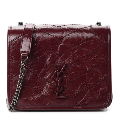 Saint Laurent Crinkled Calfskin Matelasse Monogram Niki Chain Wallet Dark Legion Red 1 of 11