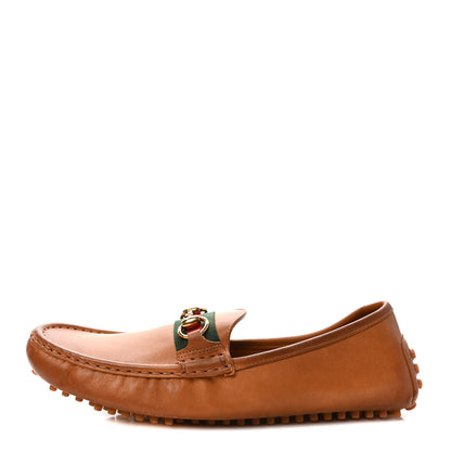 Gucci Salamanca Tamponato Calfskin Web Womens Horsebit Driver Loafers 40.5 Light Cuir 1 of 9