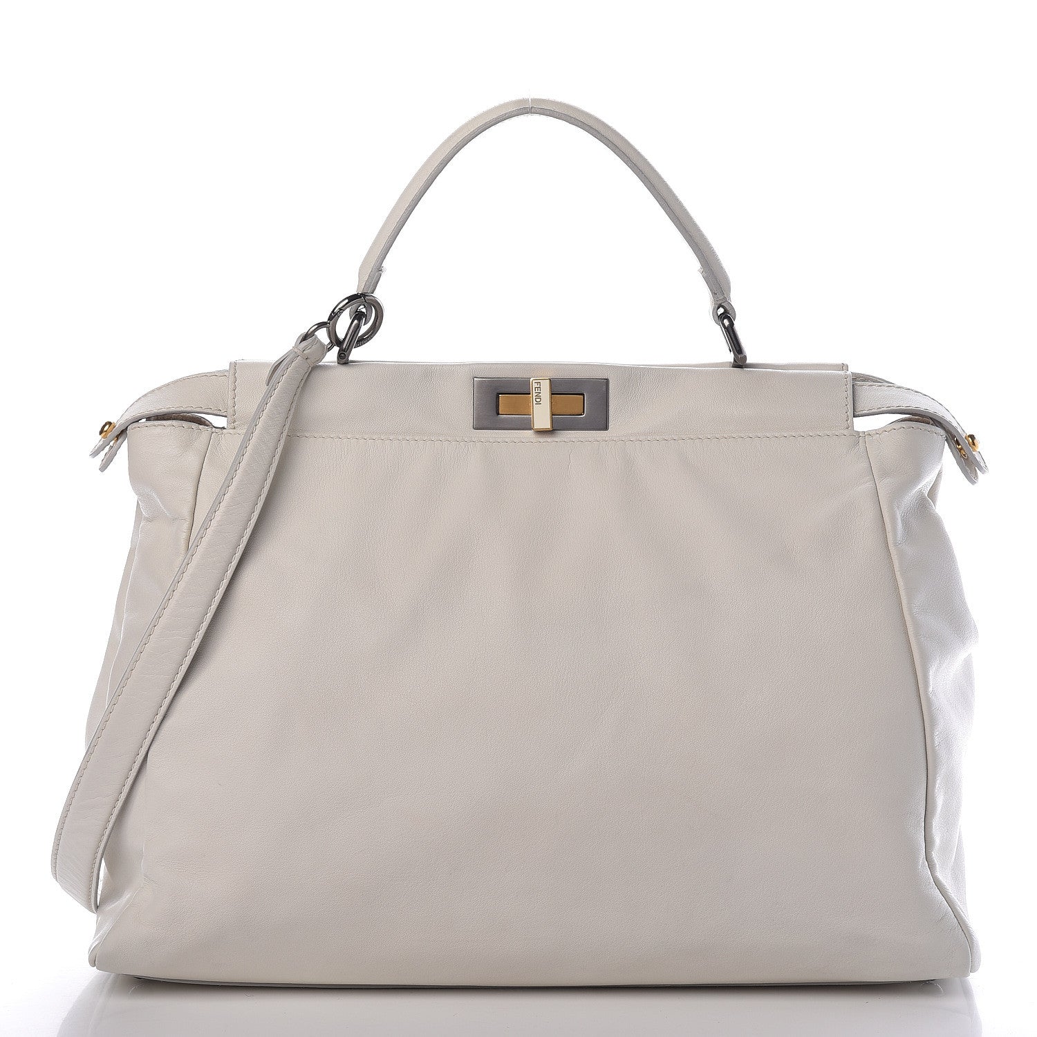 Fendi Goatskin Watersnake Large Peekaboo Iconic Satchel White 4 of 26