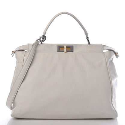 Fendi Goatskin Watersnake Large Peekaboo Iconic Satchel White 4 of 26