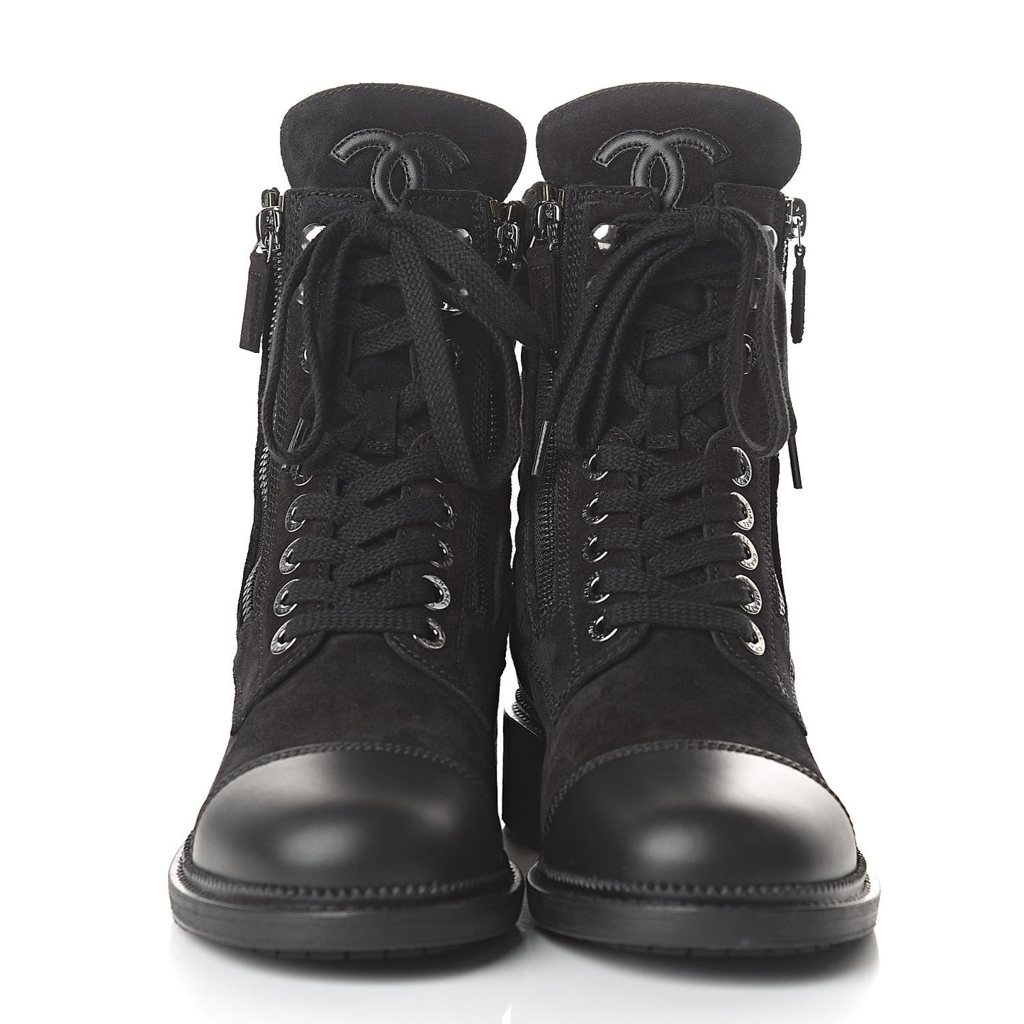 Suede Quilted CC Lace Up Combat Boots 37.5 Black