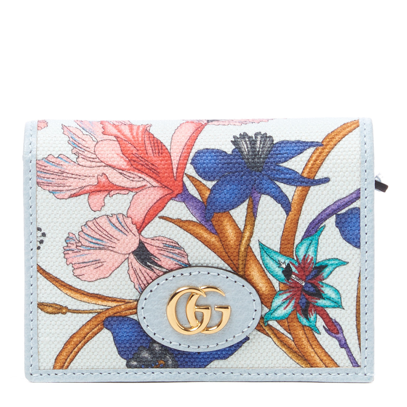 Gucci Canvas Flora Card Case Wallet Blue 1 of 9