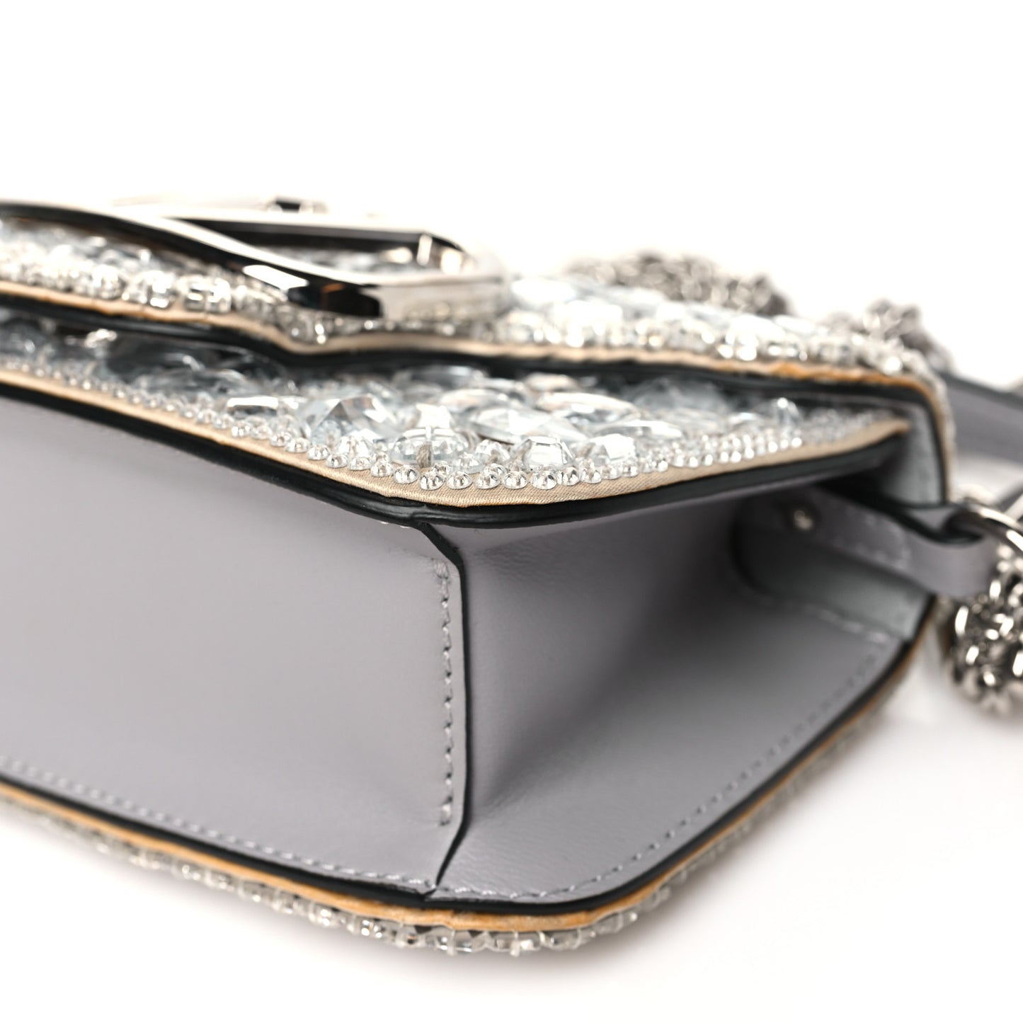 Crystal Nappa Enamel Vlogo Small Loco Shoulder Bag Silver