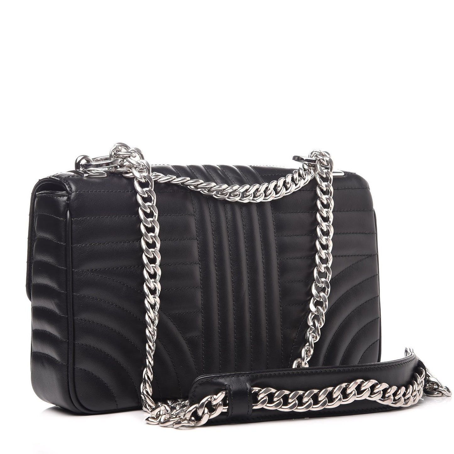 Soft Calfskin Impunture Diagramme Medium Chain Flap Shoulder Bag Black