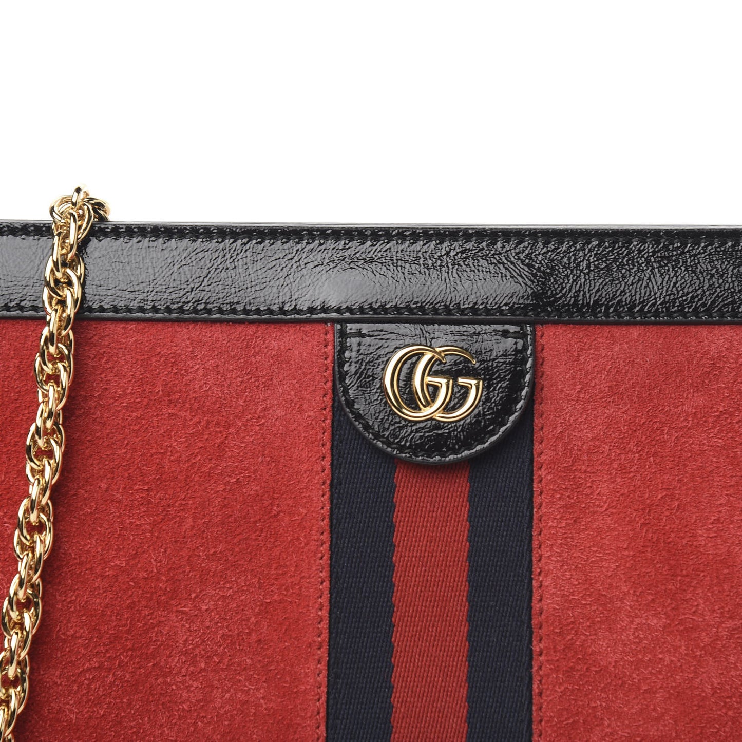 Suede Patent Web Medium Ophidia Chain Shoulder Bag Hibiscus Red Black