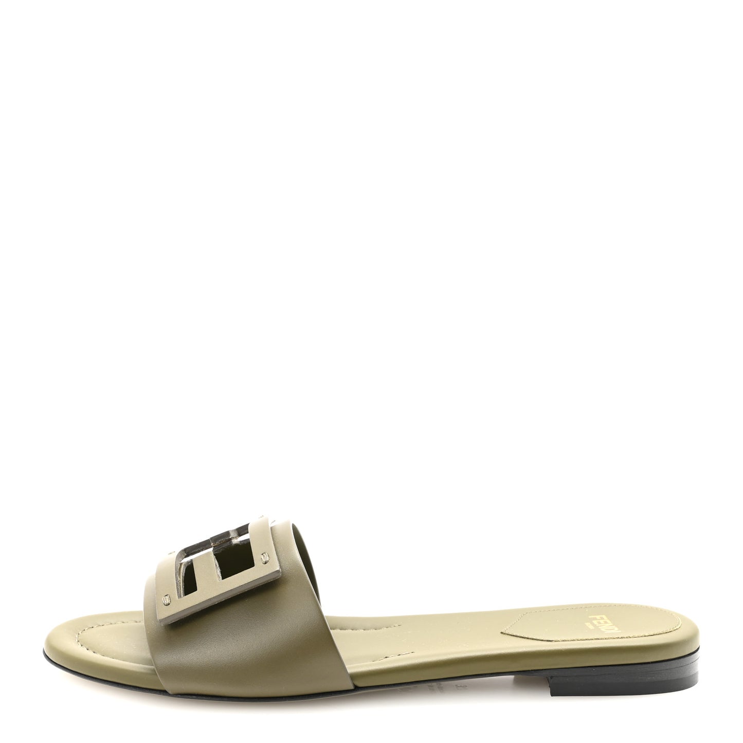 Calfskin FF Logo Plaque Slide Sandals 37 Militare
