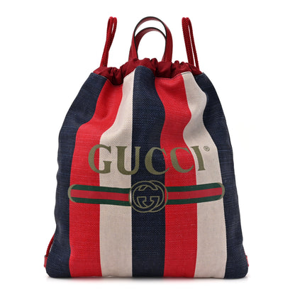 Gucci Canvas Logo Sylvie Stripe Drawstring Backpack Red 1 of 11