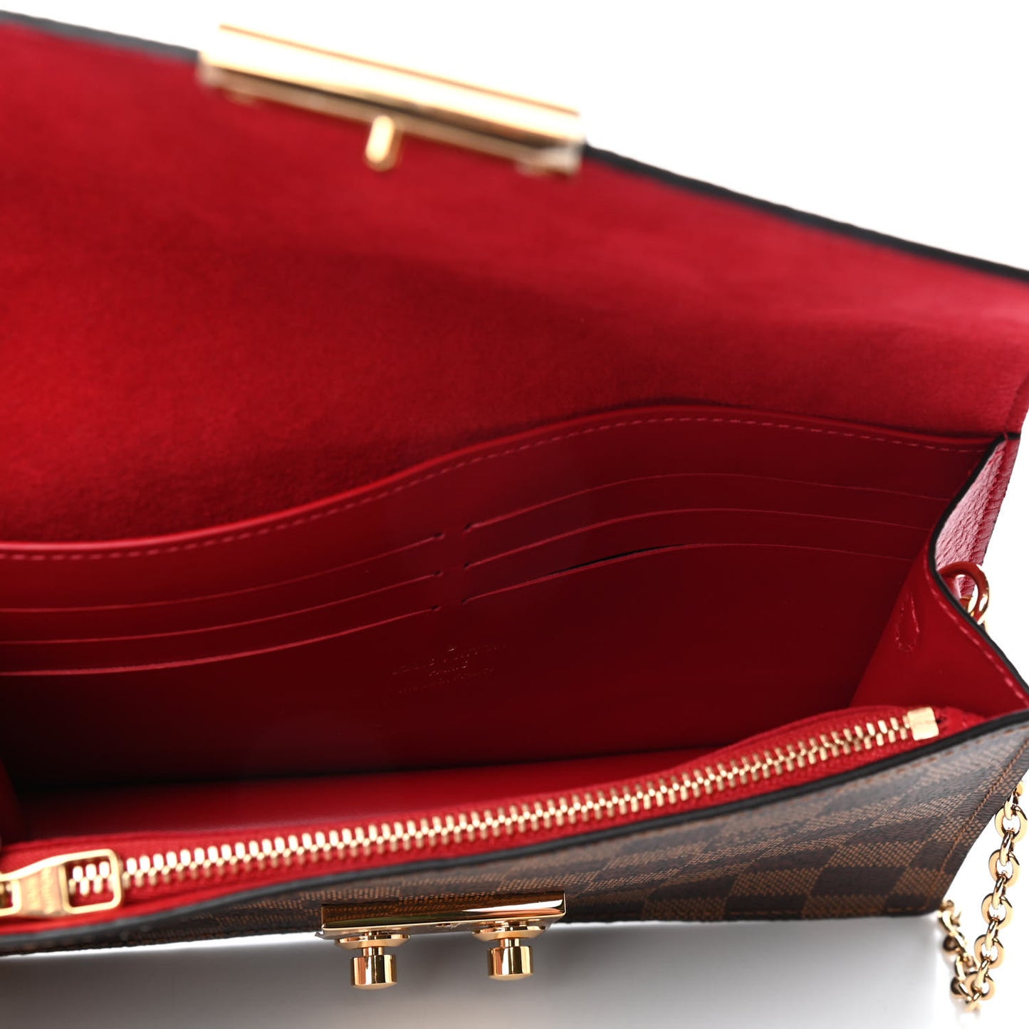 Damier Ebene Croisette Chain Wallet Scarlet