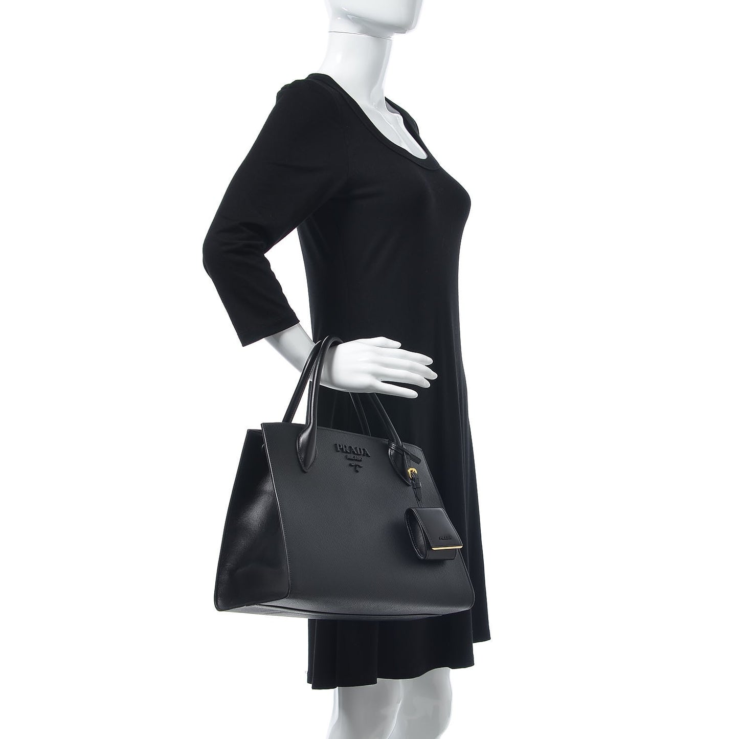 Saffiano Cuir Calfskin Medium Monochrome Top Handle Tote Black