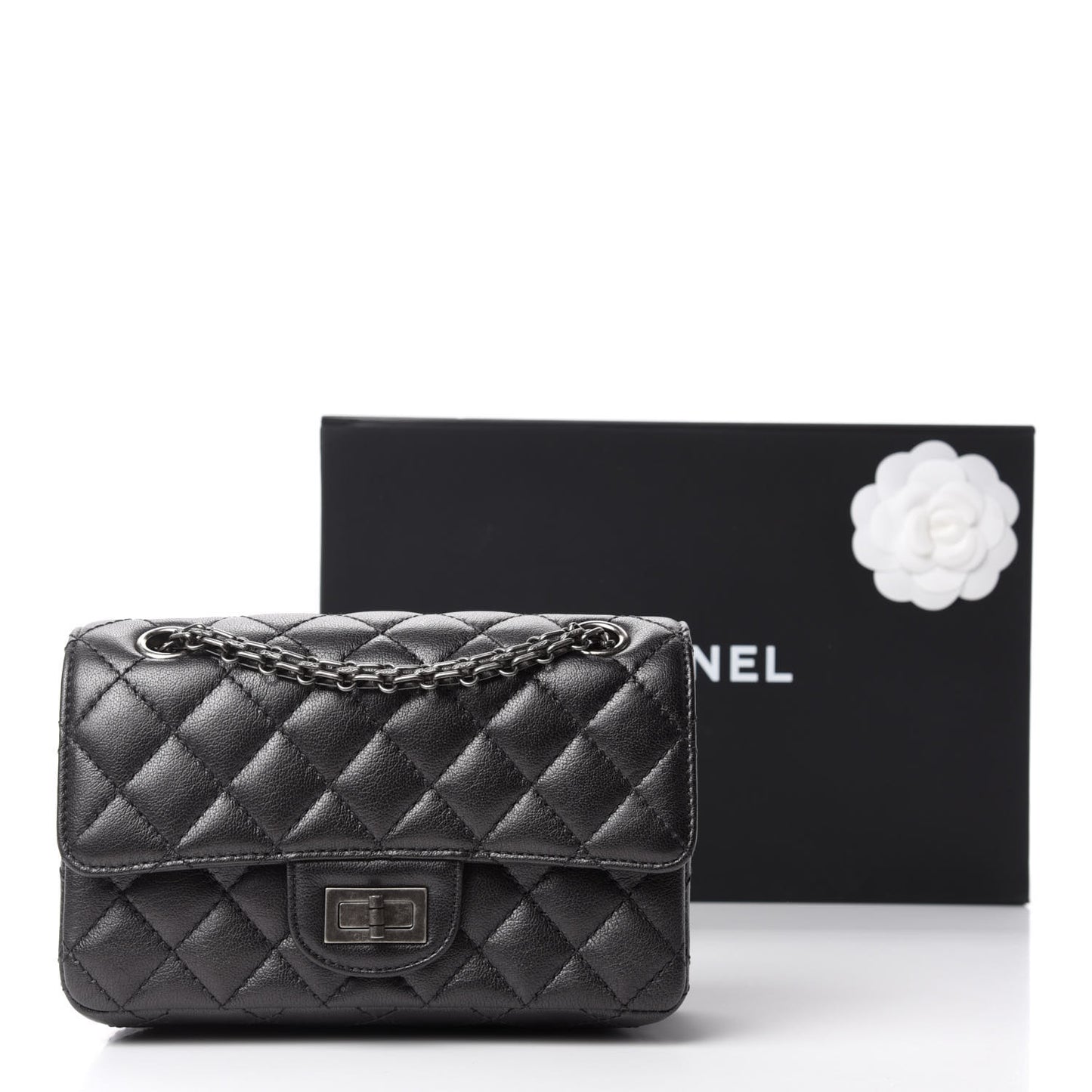 Goatskin Quilted 2.55 Reissue Mini Flap Dark Silver