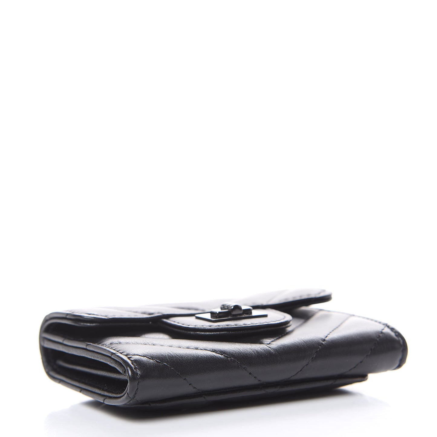 Aged Calfskin Chevron Quilted Reissue Card Holder Wallet So Black