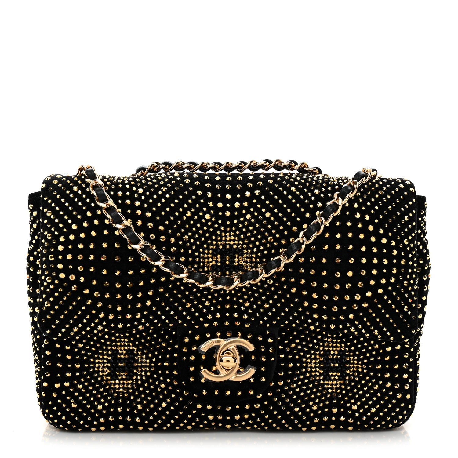 Chanel Velvet Strass Evening Flap Bag Black Gold 1 of 11