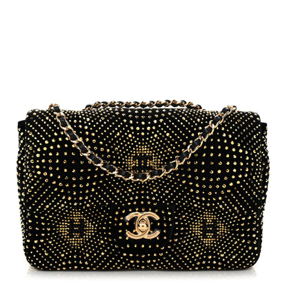 Chanel Velvet Strass Evening Flap Bag Black Gold 1 of 11