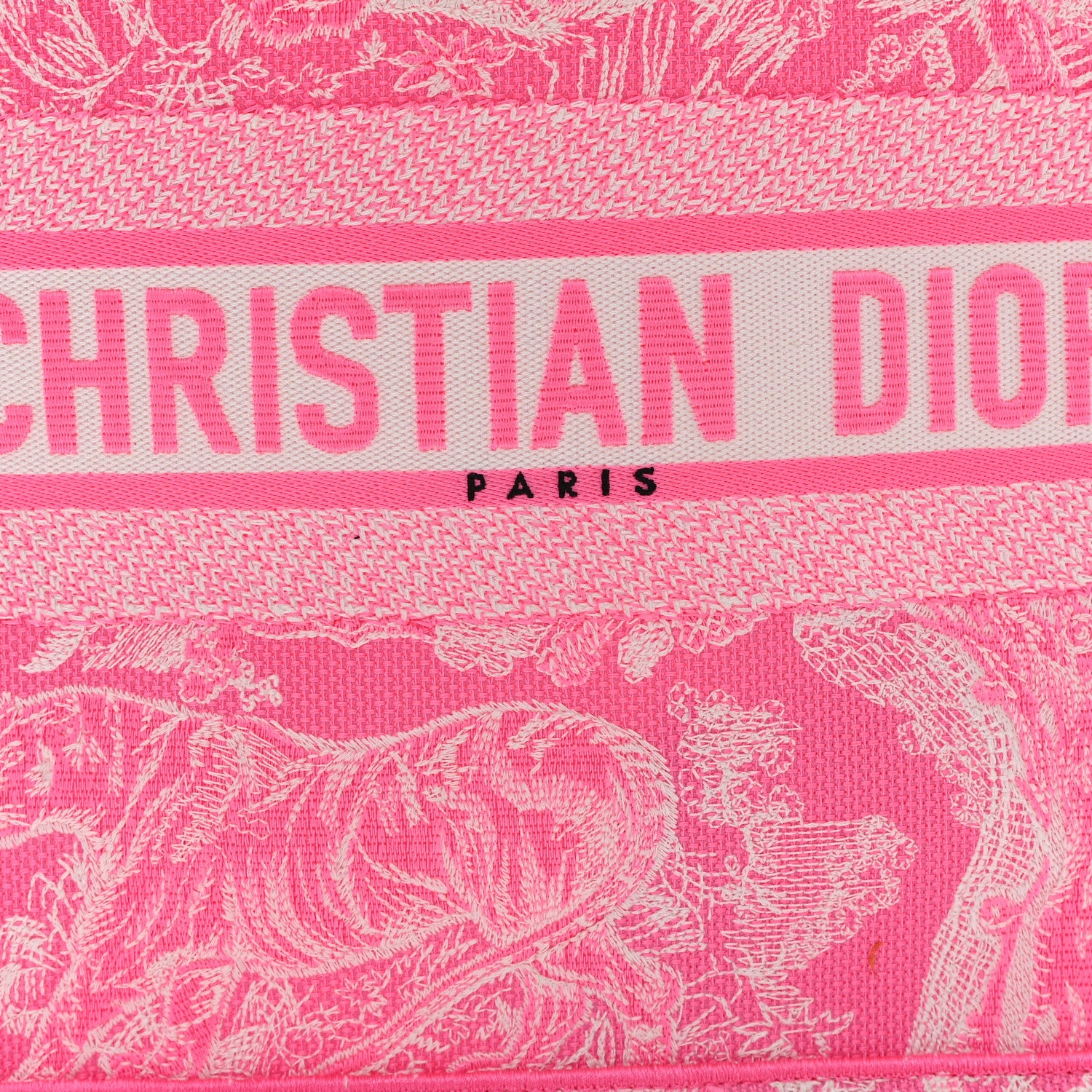 Christian Dior Canvas Embroidered Medium Dioriviera Toile De Jouy Book Tote Fluorescent Pink 8 of 11
