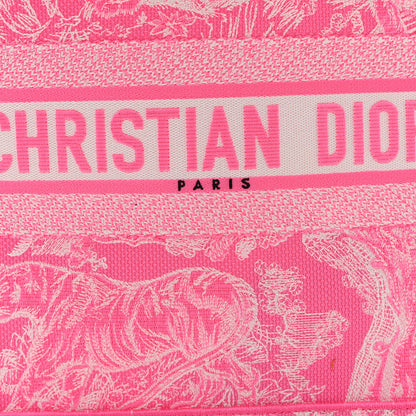 Christian Dior Canvas Embroidered Medium Dioriviera Toile De Jouy Book Tote Fluorescent Pink 8 of 11