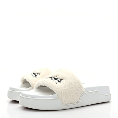 Christian Louboutin Faux Shearling Embroidered Pool Donna Flat Slide Sandals 39.5 White 3 of 8