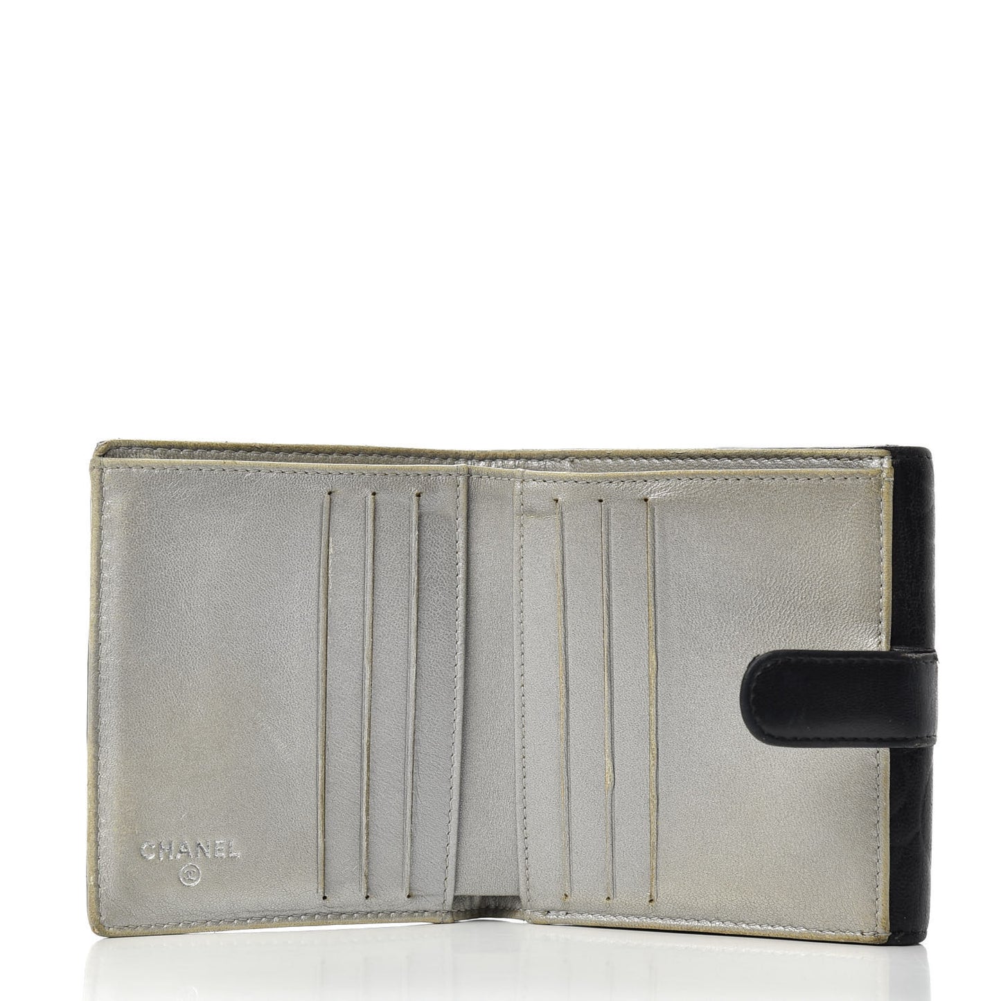 Lambskin Camellia Embossed French Wallet Black