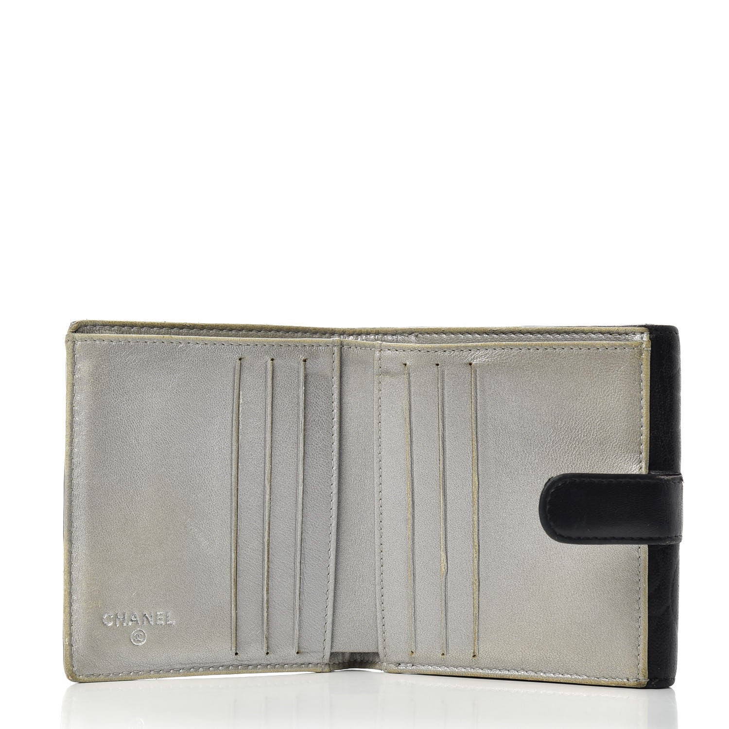 Chanel Lambskin Camellia Embossed French Wallet Black 5 of 7