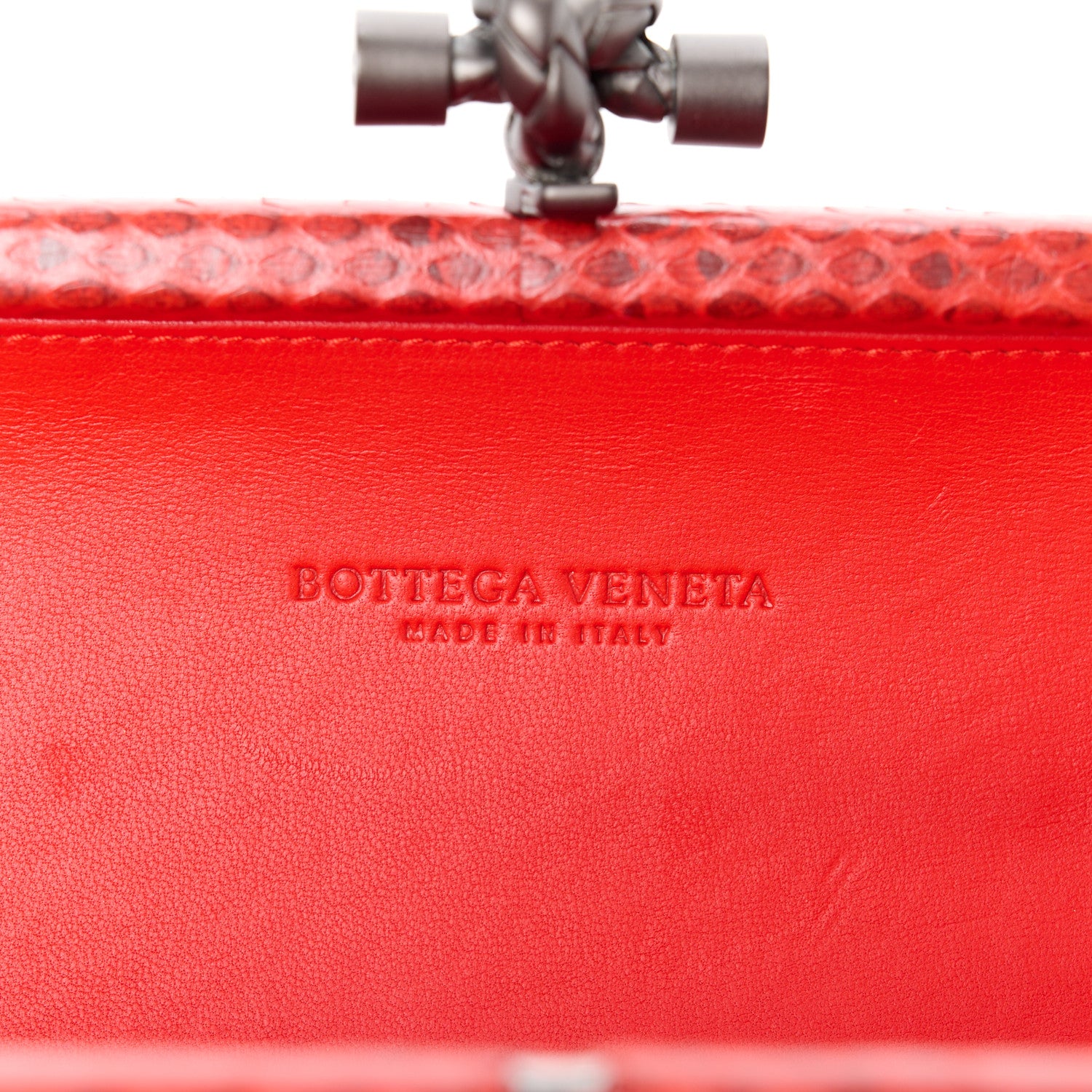 Bottega Veneta Snakeskin Intrecciato Stretch Knot Clutch Red 6 of 13