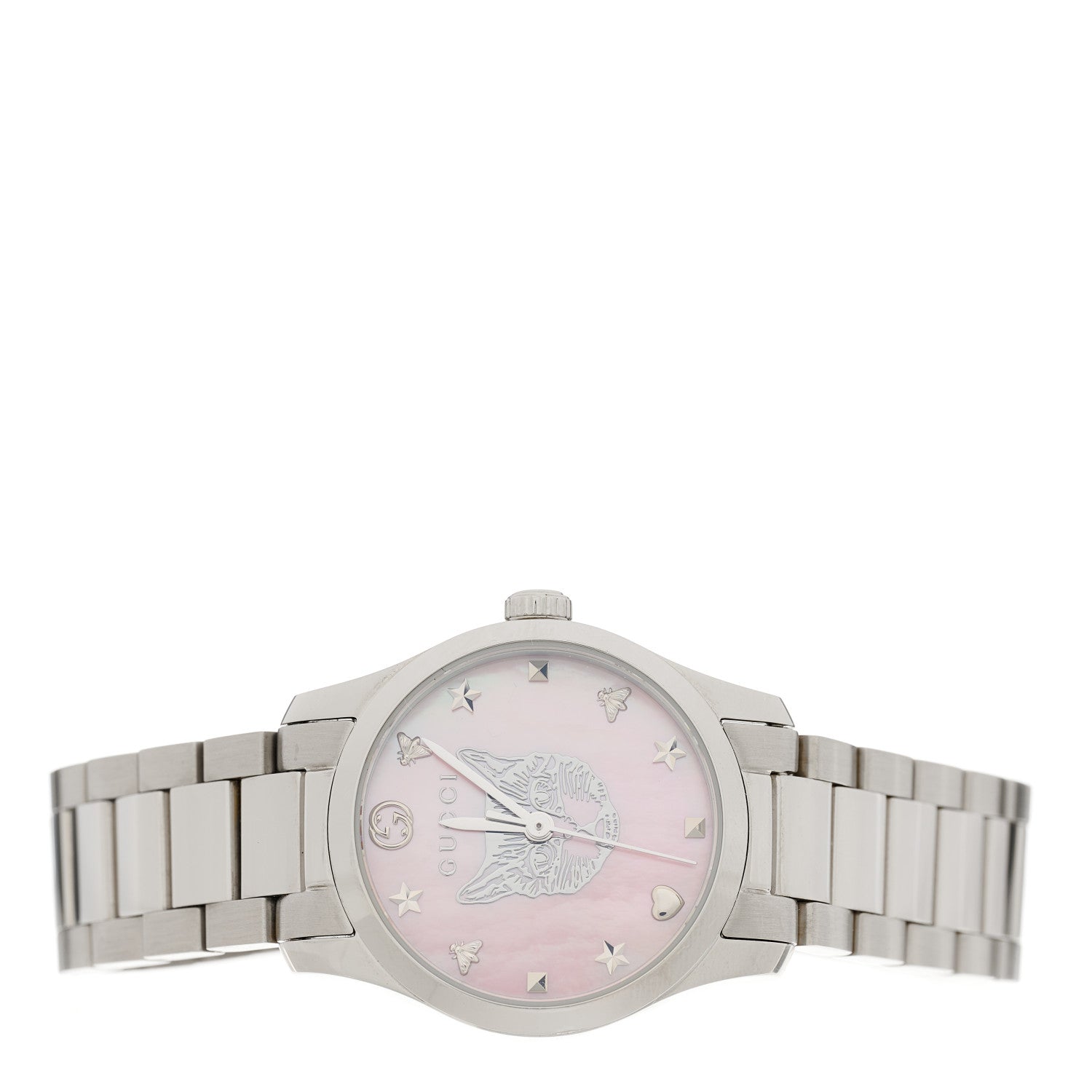 Gucci Stainless Steel Pink Mother of Pearl 27mm G-Timeless Cat Quartz Watch 2 of 5