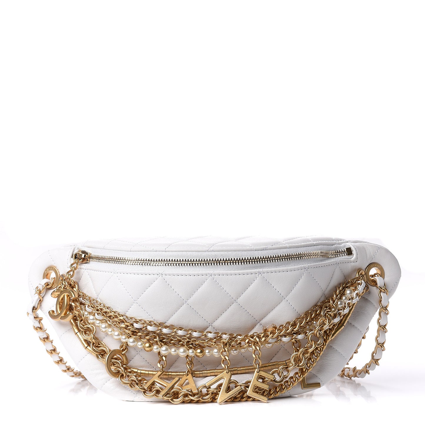 Lambskin Quilted All About Chains Waist Belt Bag White