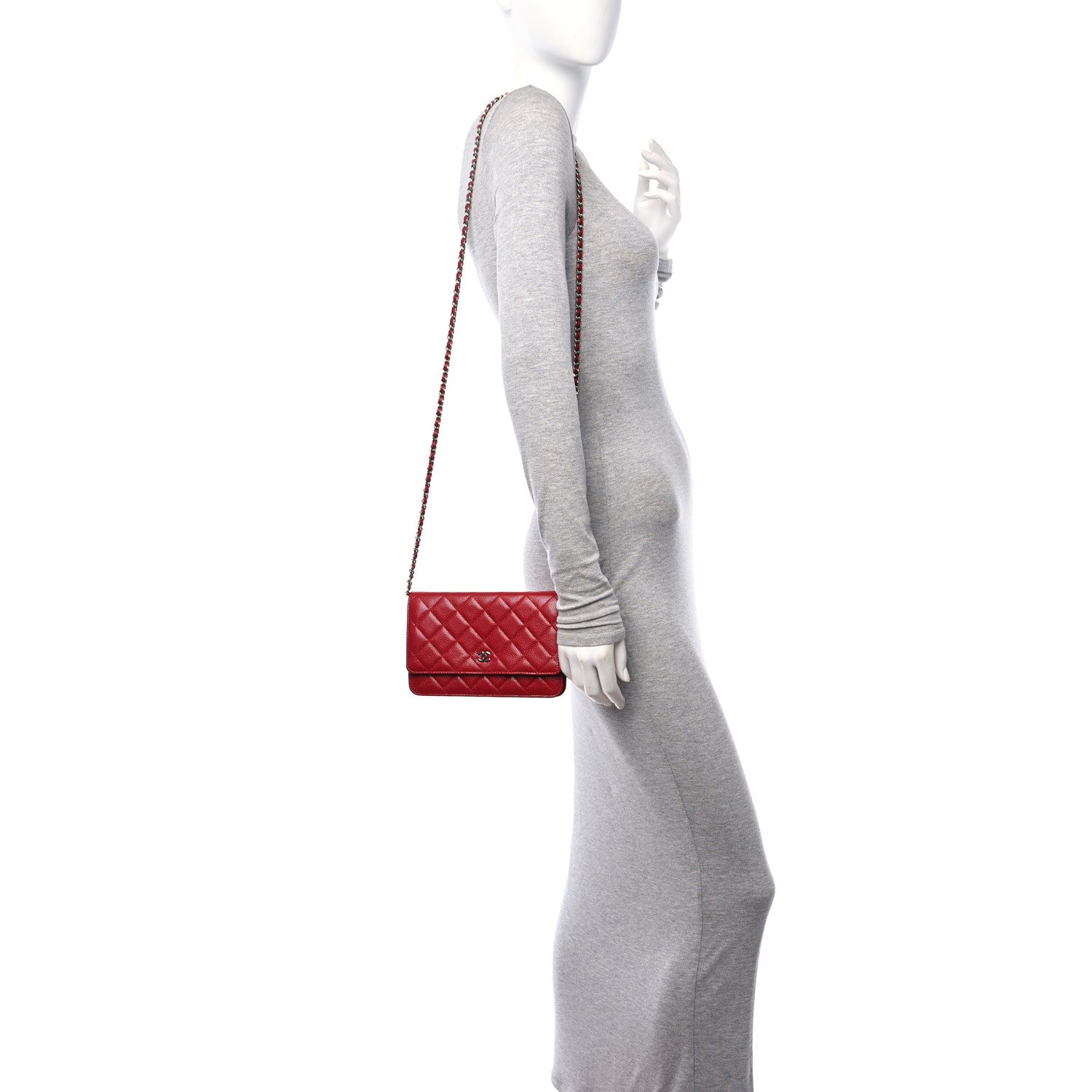 Chanel Caviar Quilted Wallet on Chain WOC Red 2 of 11