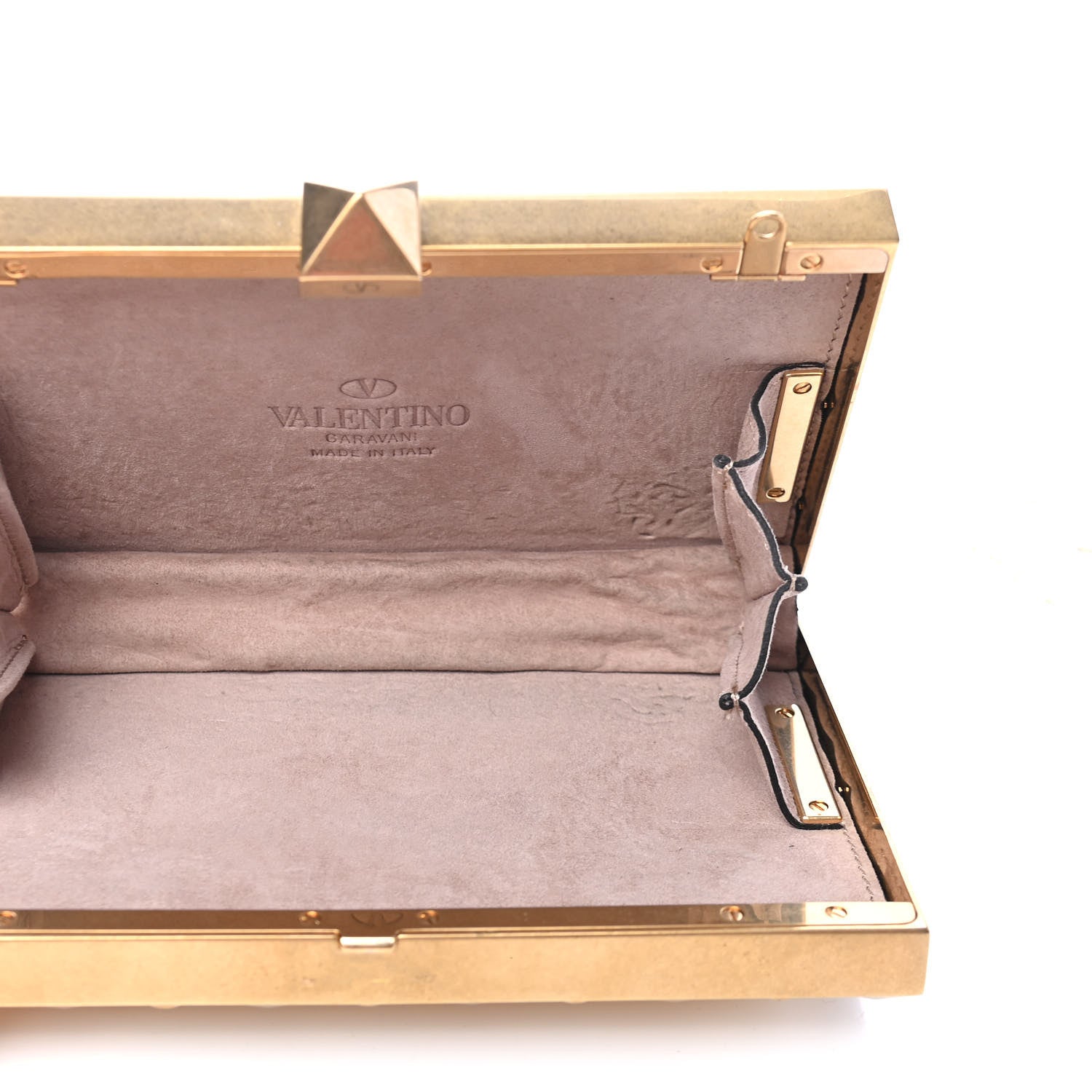 Valentino Garavani Metallic Plexiglass Rockstud Rolling Minaudiere Clutch Gold 4 of 7