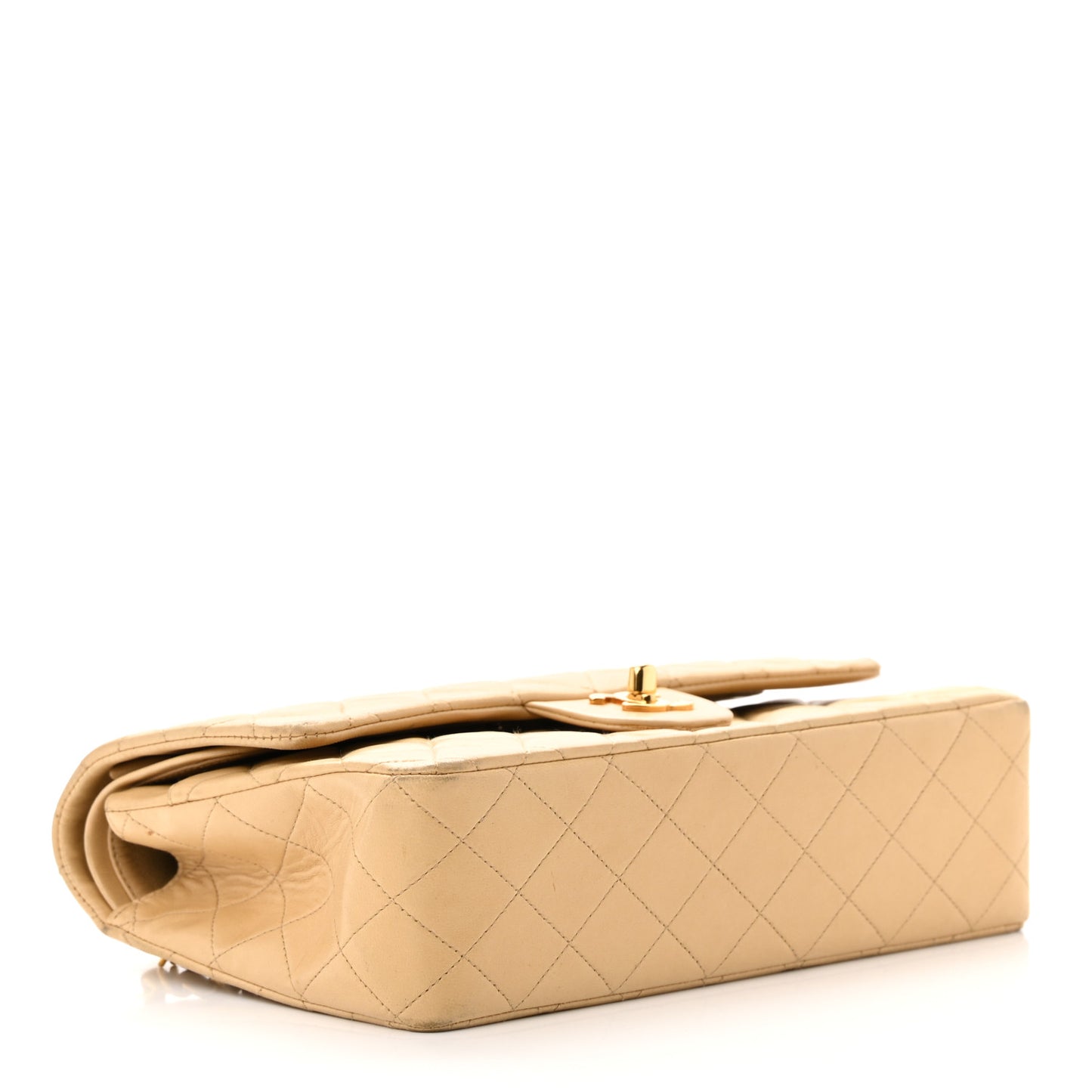 Lambskin Quilted Medium Double Flap Beige