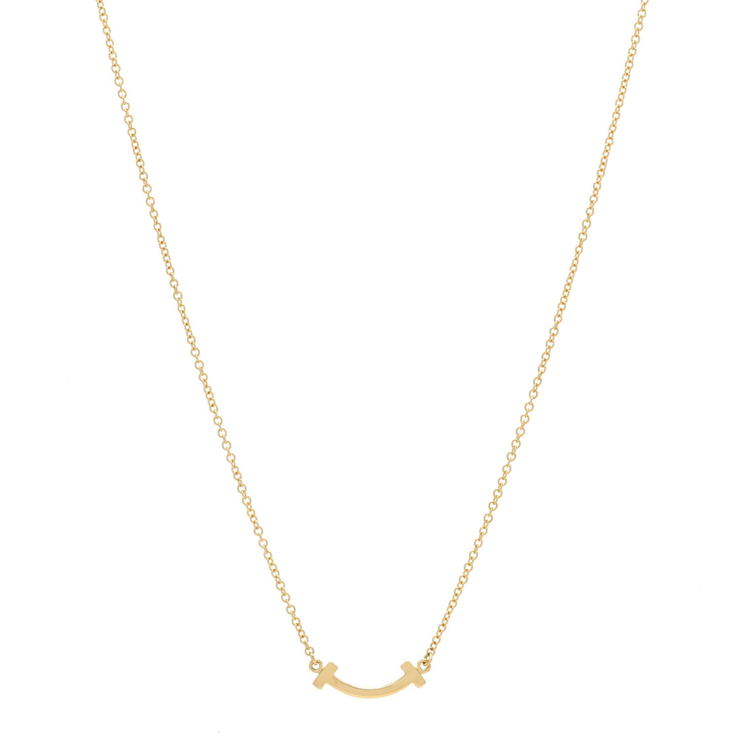 Tiffany 18K Yellow Gold Mini T Smile Pendant Necklace 1 of 6