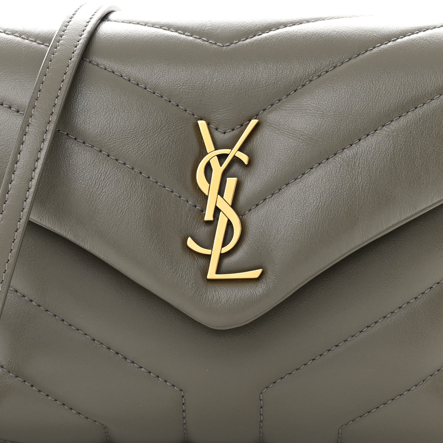 Calfskin Y Quilted Monogram Toy Loulou Crossbody Bag Grey Kaki
