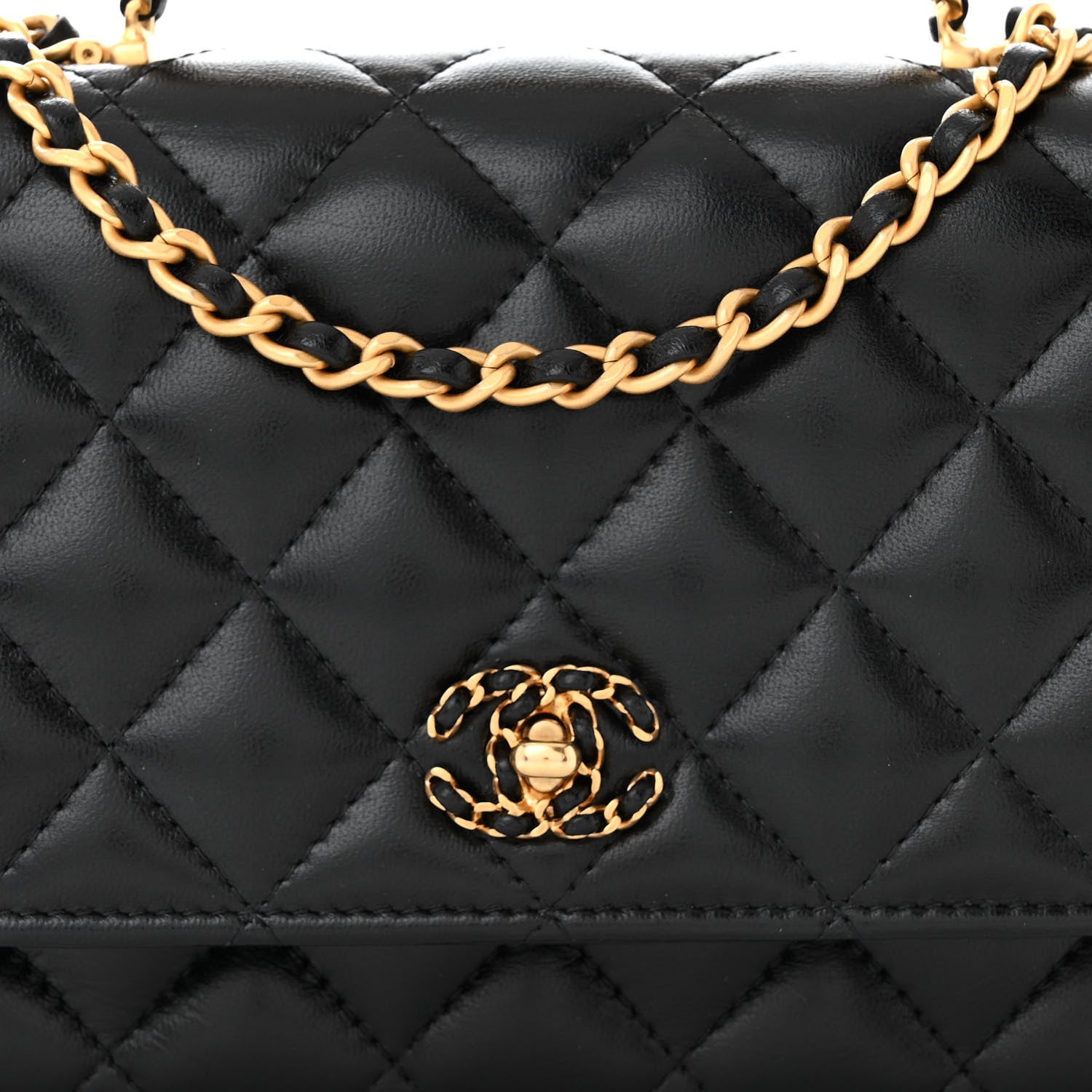 Chanel Shiny Calfskin Quilted Metal Top Handle Wallet On Chain WOC Black 9 of 12