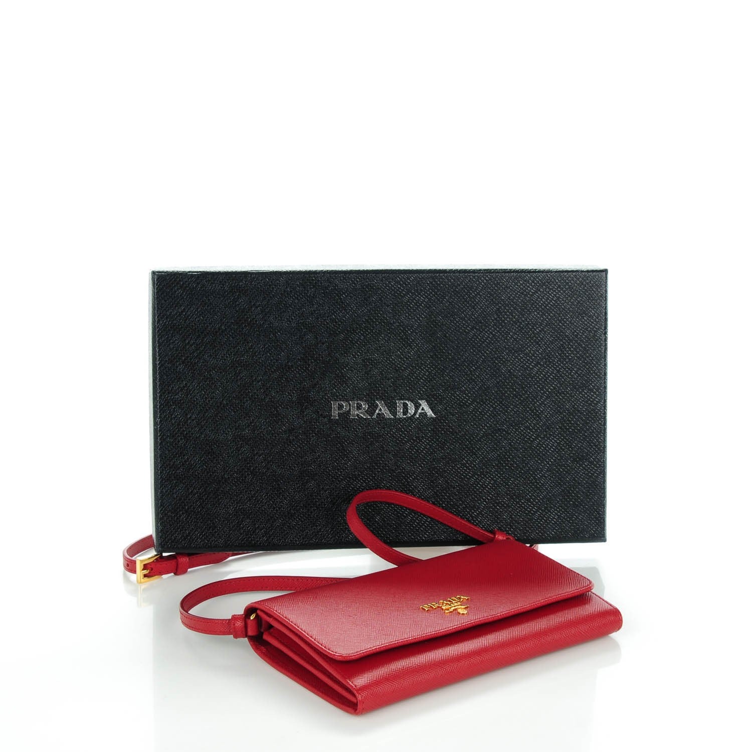 Prada Saffiano Metal Mini Crossbody Wallet Rubino 4 of 7
