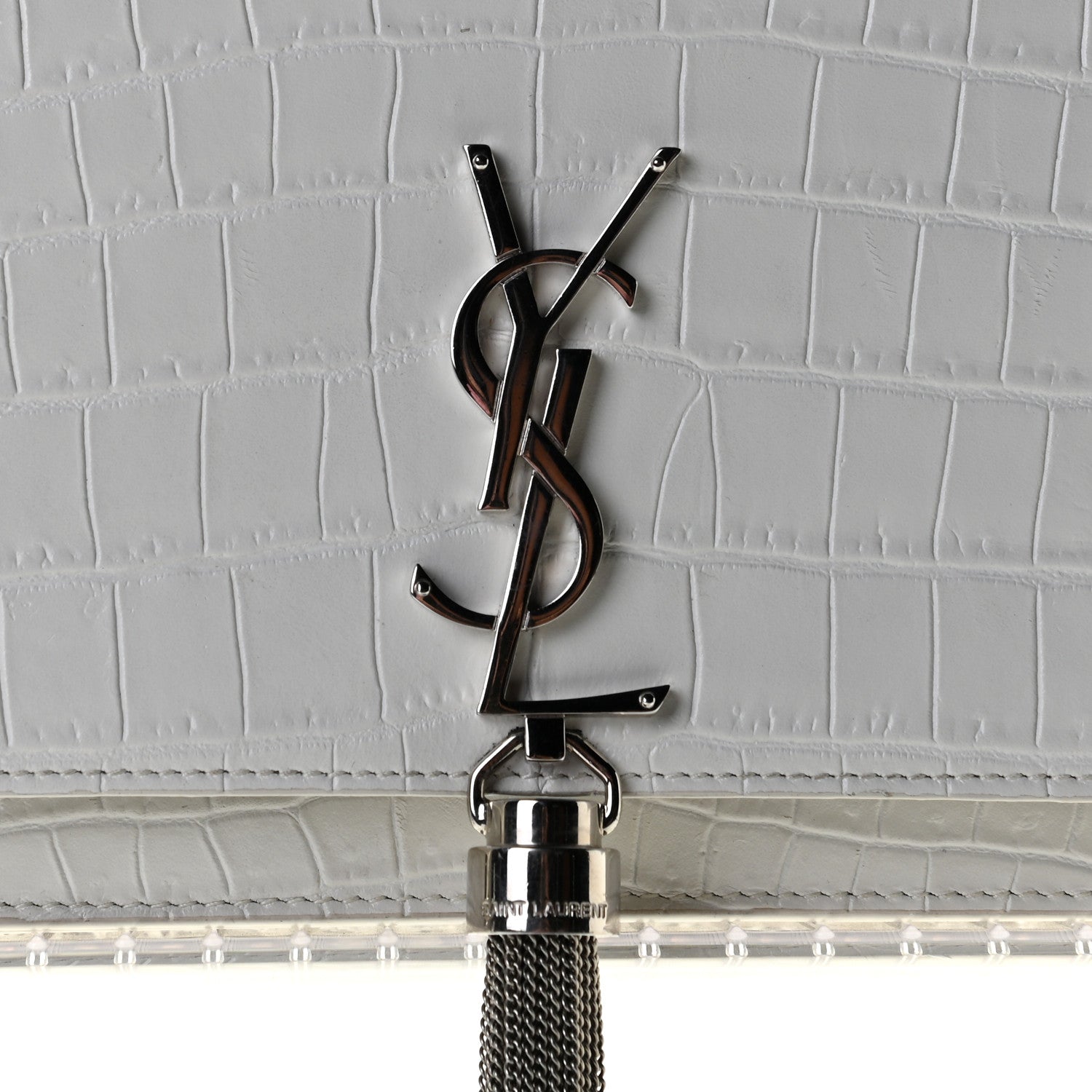 Saint Laurent Calfskin Crocodile Embossed Kate Monogram Tassel Chain Wallet Cremasoft 9 of 10