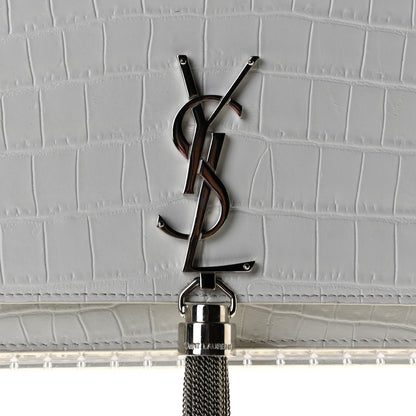 Saint Laurent Calfskin Crocodile Embossed Kate Monogram Tassel Chain Wallet Cremasoft 9 of 10