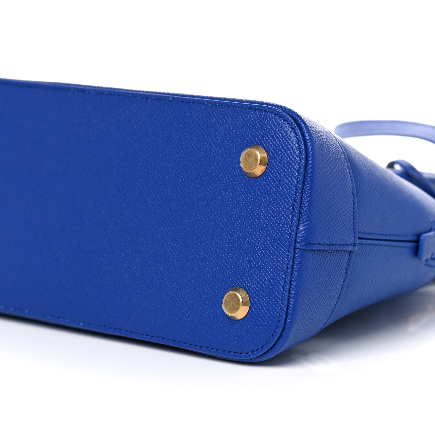 Signature Grained Calfskin Logo S Ville Top Handle Bag Bleu Roi White
