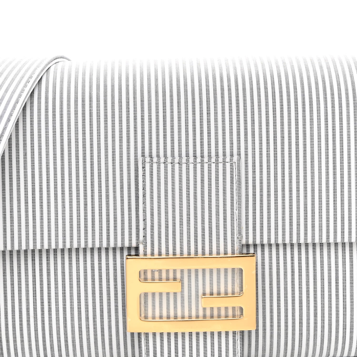 Fendi Cotton Cuoio Bretagna Striped Baguette Grigio White Black 7 of 9
