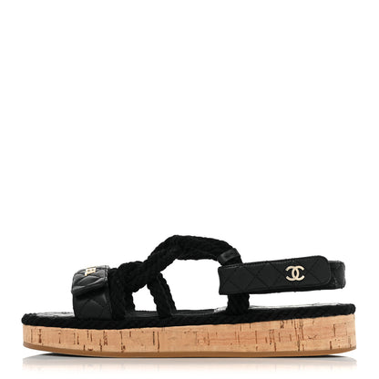 Chanel Cord Lambskin Quilted Logo Sandals 39 Black 1 of 10