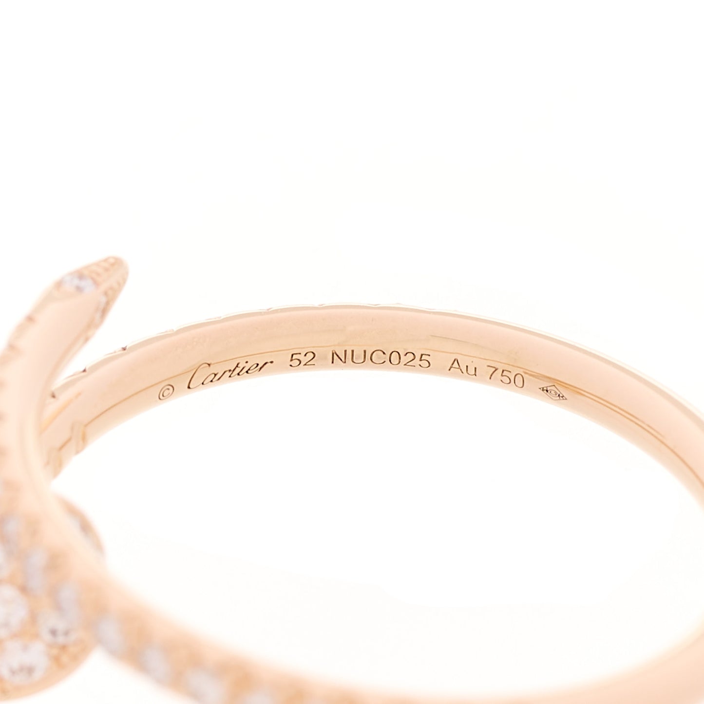 18K Pink Gold Diamond Juste Un Clou Paved Ring 52 6