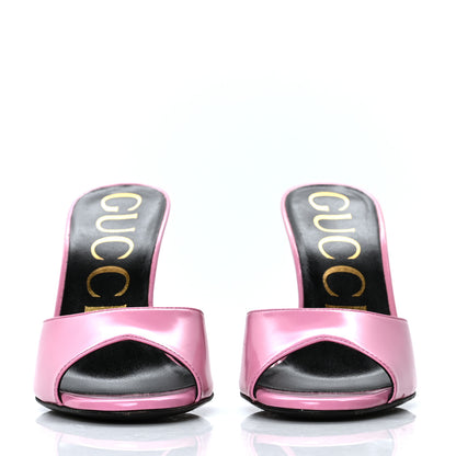 Gucci Polished Calfskin Scarlet Mid Heel Slide Sandals 36 Pink Plexi 2 of 10