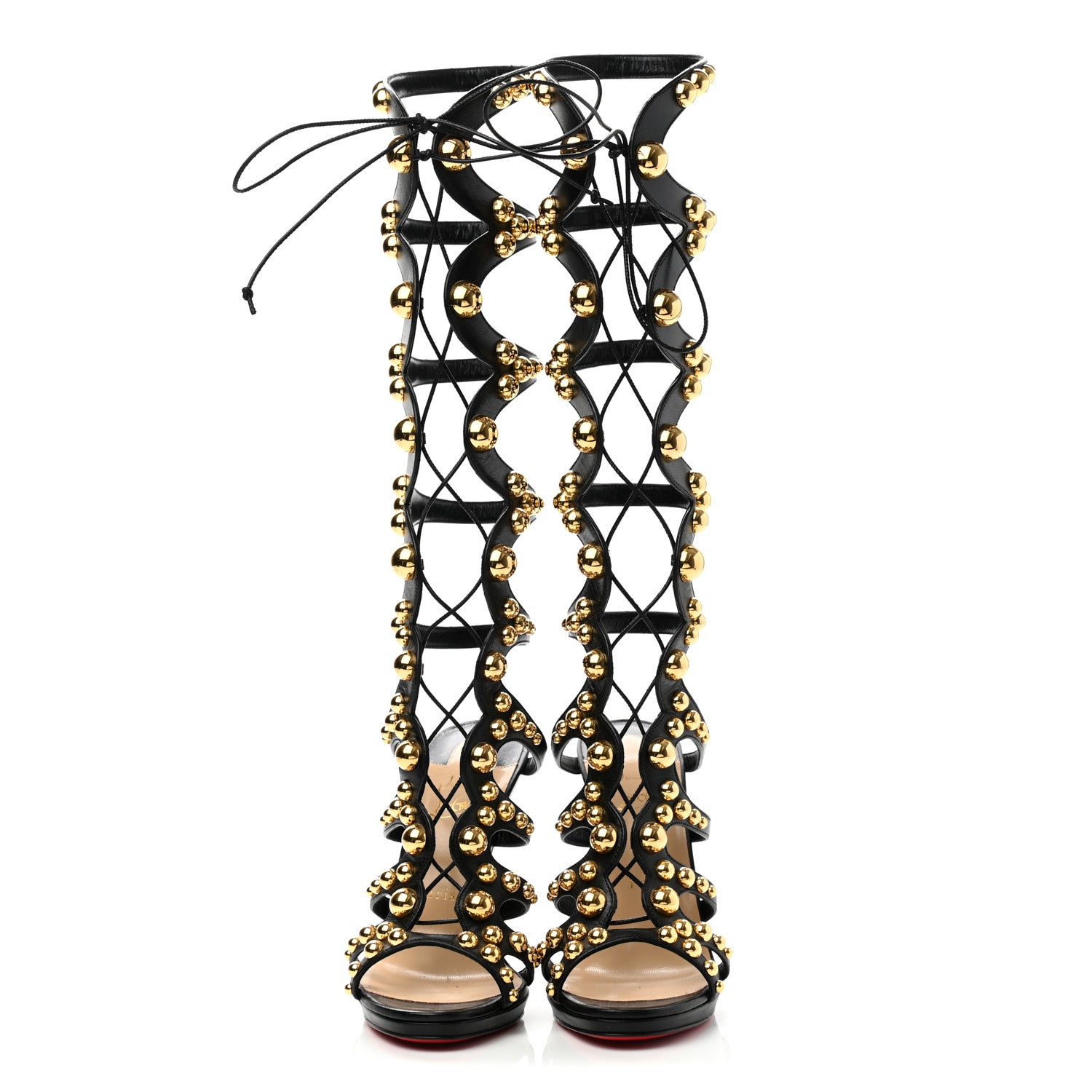 Christian Louboutin Kid Amazoutiful 120 Lace Up Sandals 38.5 Black Gold 2 of 8