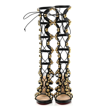 Christian Louboutin Kid Amazoutiful 120 Lace Up Sandals 38.5 Black Gold 2 of 8