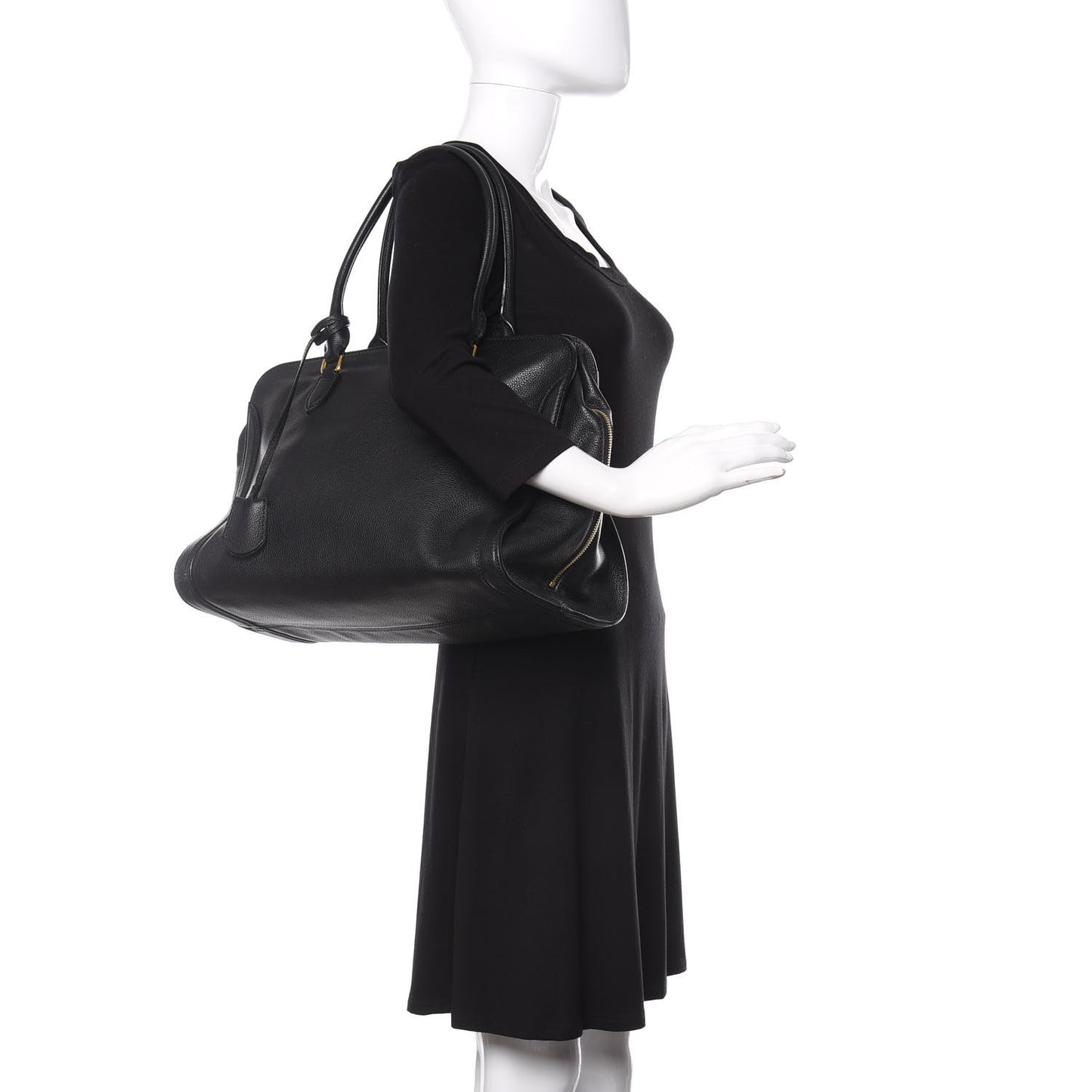 Pebbled Calfskin Large Skull Padlock Zip Around Tote Black