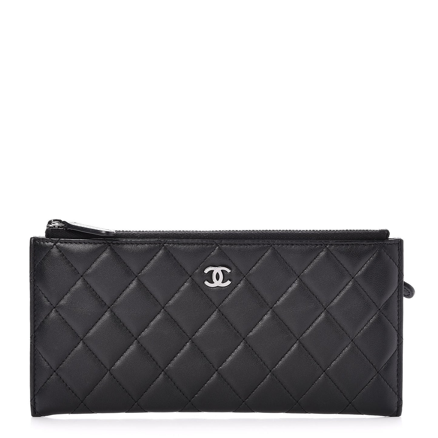 Lambskin Quilted Zip Pouch Black