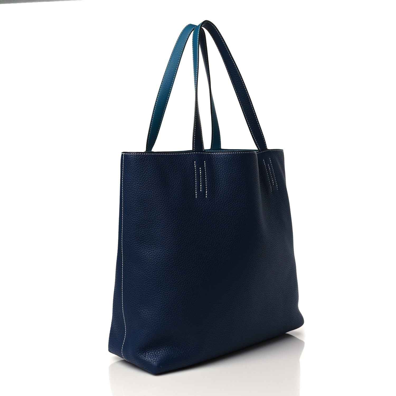 Hermes Taurillon Clemence Double Sens 45 Reversible Tote Bleu Izmir Bleu Saphir 4 of 15